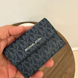 Michael Kors Monogram Card Holder in Black and Navy